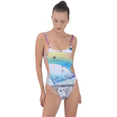 Rainbow Fun Cute Minimal Doodle Drawing 2 Tie Strap One Piece Swimsuit