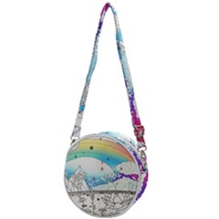 Rainbow Fun Cute Minimal Doodle Drawing 2 Crossbody Circle Bag