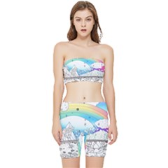 Rainbow Fun Cute Minimal Doodle Drawing 2 Stretch Shorts And Tube Top Set