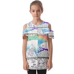 Rainbow Fun Cute Minimal Doodle Drawing 2 Fold Over Open Sleeve Top