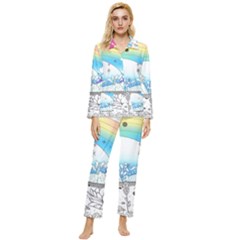 Rainbow Fun Cute Minimal Doodle Drawing 2 Womens  Long Sleeve Velvet Pocket Pajamas Set