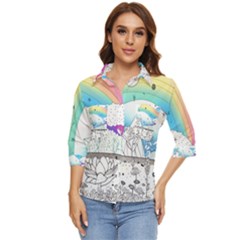 Rainbow Fun Cute Minimal Doodle Drawing 2 Women s Quarter Sleeve Pocket Shirt