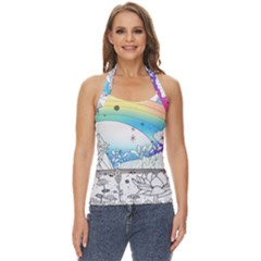 Rainbow Fun Cute Minimal Doodle Drawing 2 Basic Halter Top