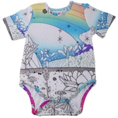 Rainbow Fun Cute Minimal Doodle Drawing 2 Baby Short Sleeve Bodysuit