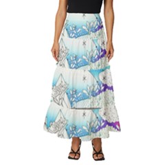 Rainbow Fun Cute Minimal Doodle Drawing 2 Tiered Ruffle Maxi Skirt