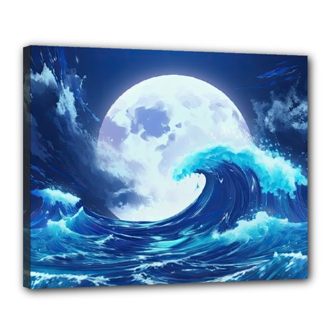 Waves Ocean Sea Tsunami Nautical 7 Canvas 20  X 16  (stretched)