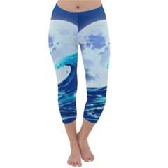 Waves Ocean Sea Tsunami Nautical 7 Capri Winter Leggings 