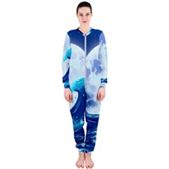 Waves Ocean Sea Tsunami Nautical 7 Onepiece Jumpsuit (ladies) by Jancukart