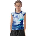 Waves Ocean Sea Tsunami Nautical 7 Kids  Raglan Cap Sleeve Tee View1