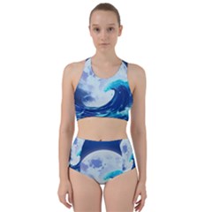 Waves Ocean Sea Tsunami Nautical 7 Racer Back Bikini Set