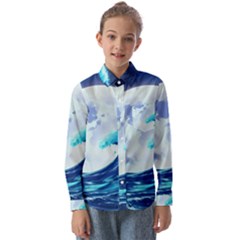 Waves Ocean Sea Tsunami Nautical 7 Kids  Long Sleeve Shirt by Jancukart