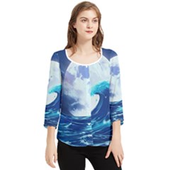 Waves Ocean Sea Tsunami Nautical 7 Chiffon Quarter Sleeve Blouse by Jancukart