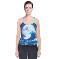 Waves Ocean Sea Tsunami Nautical 7 Velvet Spaghetti Strap Top