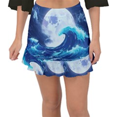 Waves Ocean Sea Tsunami Nautical 7 Fishtail Mini Chiffon Skirt