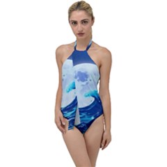 Waves Ocean Sea Tsunami Nautical 7 Go With The Flow One Piece Swimsuit by Jancukart