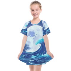 Waves Ocean Sea Tsunami Nautical 7 Kids  Smock Dress by Jancukart