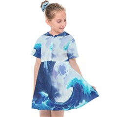 Waves Ocean Sea Tsunami Nautical 7 Kids  Sailor Dress