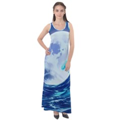 Waves Ocean Sea Tsunami Nautical 7 Sleeveless Velour Maxi Dress