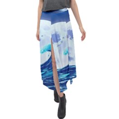 Waves Ocean Sea Tsunami Nautical 7 Velour Split Maxi Skirt by Jancukart