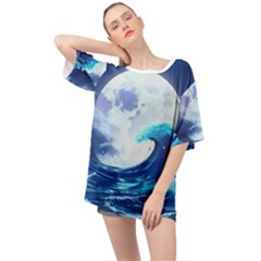 Waves Ocean Sea Tsunami Nautical 7 Oversized Chiffon Top by Jancukart