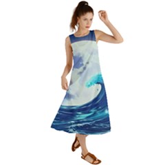 Waves Ocean Sea Tsunami Nautical 7 Summer Maxi Dress by Jancukart