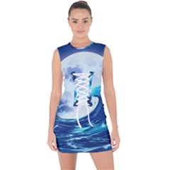 Waves Ocean Sea Tsunami Nautical 7 Lace Up Front Bodycon Dress by Jancukart