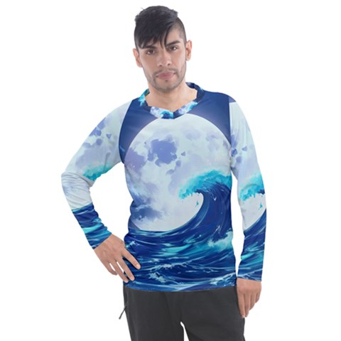 Waves Ocean Sea Tsunami Nautical 7 Men s Pique Long Sleeve Tee by Jancukart