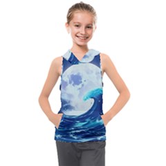 Waves Ocean Sea Tsunami Nautical 7 Kids  Sleeveless Hoodie