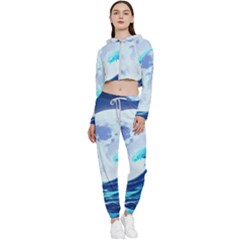 Waves Ocean Sea Tsunami Nautical 7 Cropped Zip Up Lounge Set by Jancukart