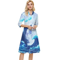 Waves Ocean Sea Tsunami Nautical 7 Classy Knee Length Dress by Jancukart