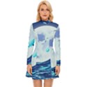 Waves Ocean Sea Tsunami Nautical 7 Long Sleeve Velour Longline Dress View1