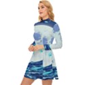 Waves Ocean Sea Tsunami Nautical 7 Long Sleeve Velour Longline Dress View2