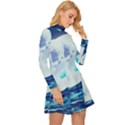 Waves Ocean Sea Tsunami Nautical 7 Long Sleeve Velour Longline Dress View3