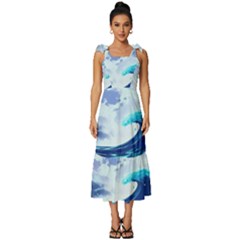 Waves Ocean Sea Tsunami Nautical 7 Tie-strap Tiered Midi Chiffon Dress by Jancukart