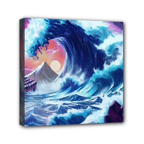 Storm Tsunami Waves Ocean Sea Nautical Nature Mini Canvas 6  X 6  (stretched)