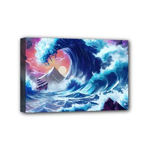 Storm Tsunami Waves Ocean Sea Nautical Nature Mini Canvas 6  X 4  (stretched)