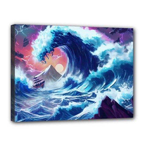 Storm Tsunami Waves Ocean Sea Nautical Nature Canvas 16  X 12  (stretched)