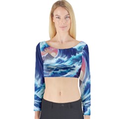 Storm Tsunami Waves Ocean Sea Nautical Nature Long Sleeve Crop Top