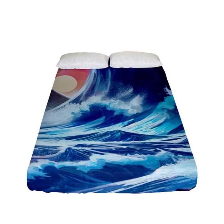 Storm Tsunami Waves Ocean Sea Nautical Nature Fitted Sheet (Full/ Double Size)