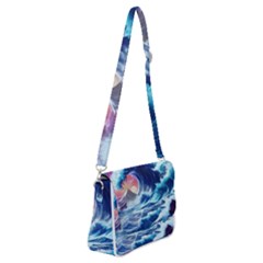 Storm Tsunami Waves Ocean Sea Nautical Nature Shoulder Bag With Back Zipper by Jancukart