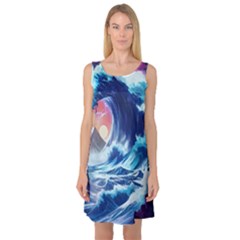 Storm Tsunami Waves Ocean Sea Nautical Nature Sleeveless Satin Nightdress