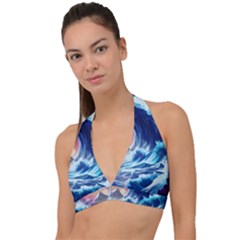 Storm Tsunami Waves Ocean Sea Nautical Nature Halter Plunge Bikini Top