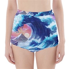 Storm Tsunami Waves Ocean Sea Nautical Nature High-waisted Bikini Bottoms by Jancukart