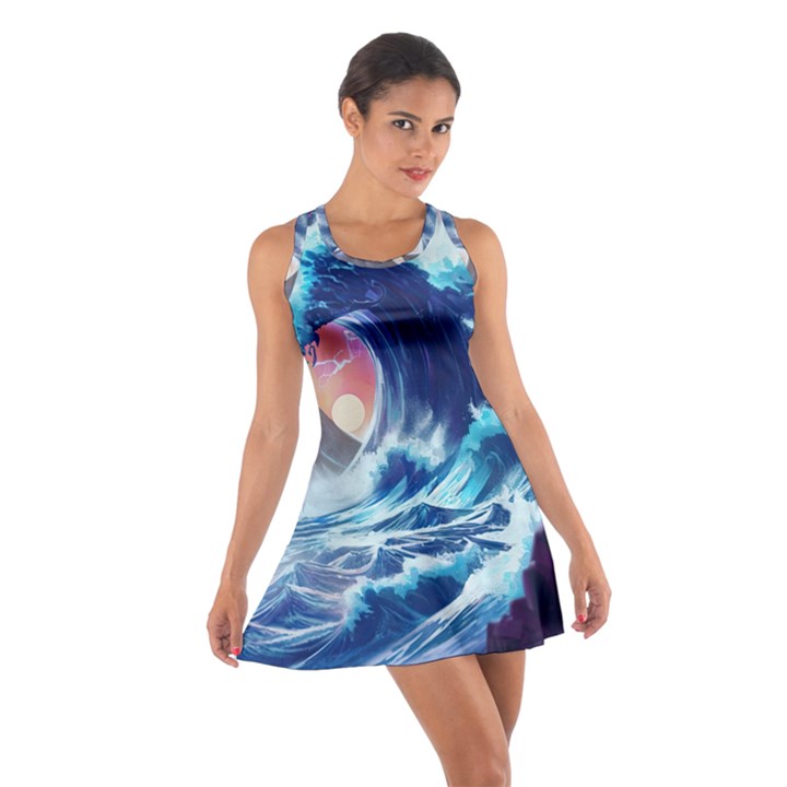 Storm Tsunami Waves Ocean Sea Nautical Nature Cotton Racerback Dress