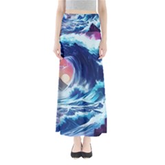 Storm Tsunami Waves Ocean Sea Nautical Nature Full Length Maxi Skirt by Jancukart