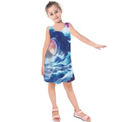 Storm Tsunami Waves Ocean Sea Nautical Nature Kids  Sleeveless Dress by Jancukart