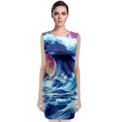 Storm Tsunami Waves Ocean Sea Nautical Nature Sleeveless Velvet Midi Dress by Jancukart