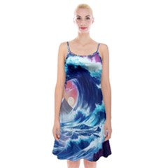 Storm Tsunami Waves Ocean Sea Nautical Nature Spaghetti Strap Velvet Dress by Jancukart