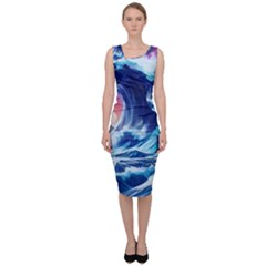 Storm Tsunami Waves Ocean Sea Nautical Nature Sleeveless Pencil Dress by Jancukart