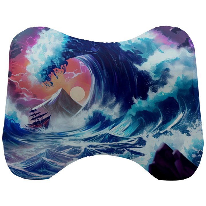 Storm Tsunami Waves Ocean Sea Nautical Nature Head Support Cushion